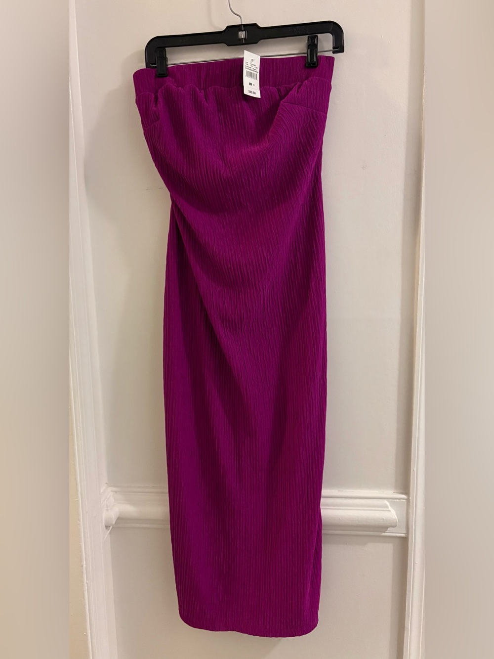 Ashley Stewart Strapless Ribbed Midi Dress in Fuchsia